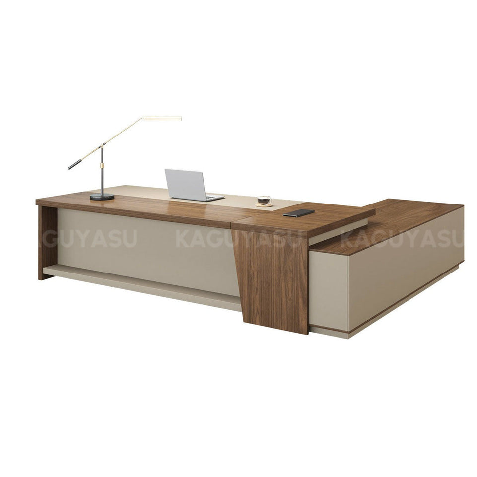 Elegant and Minimalist L-Shaped Executive Desk with Thick Desktop and Spacious Side Cabinet LBZ-2142