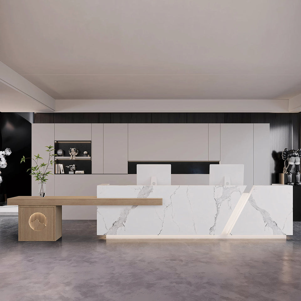 Modern Rectangular Imitation Marble Company Hotel Multi-Person Reception Desk JDT-2166