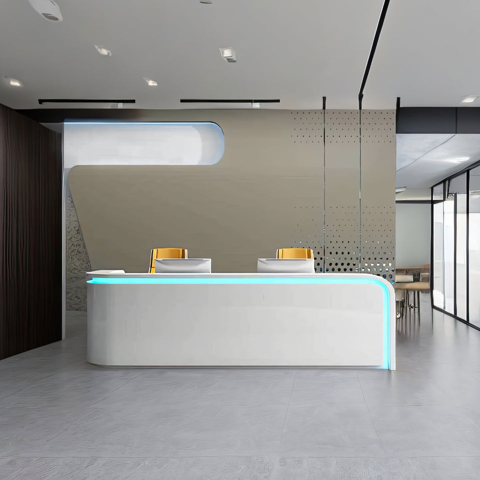 Office White Lacquered Office Table Curved Reception Desk JDT-1071