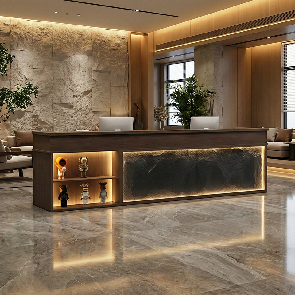 Retro Rectangular Reception Desk with LED Strip Lighting JDT-774