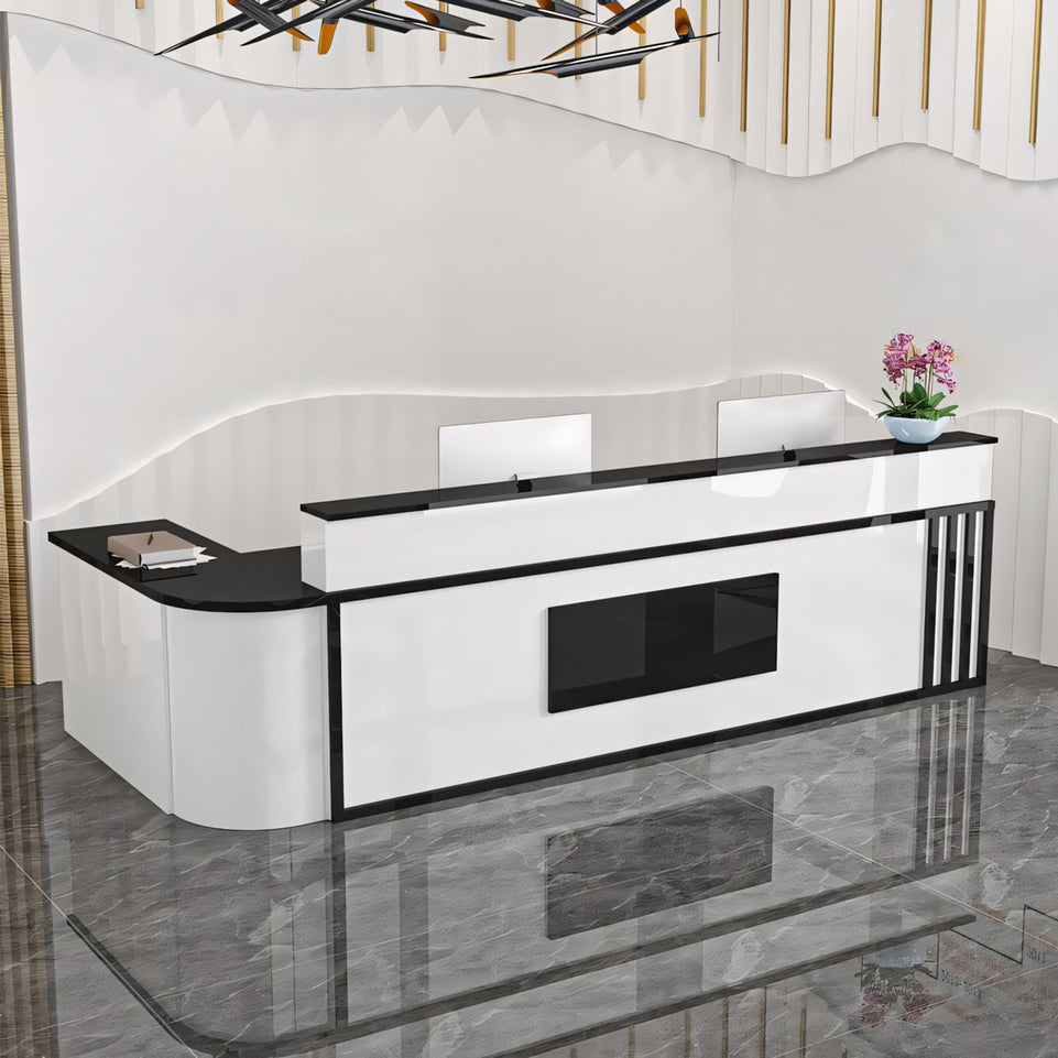 Marble-Effect Lacquered Corner Checkout Reception Desk JDT-1069