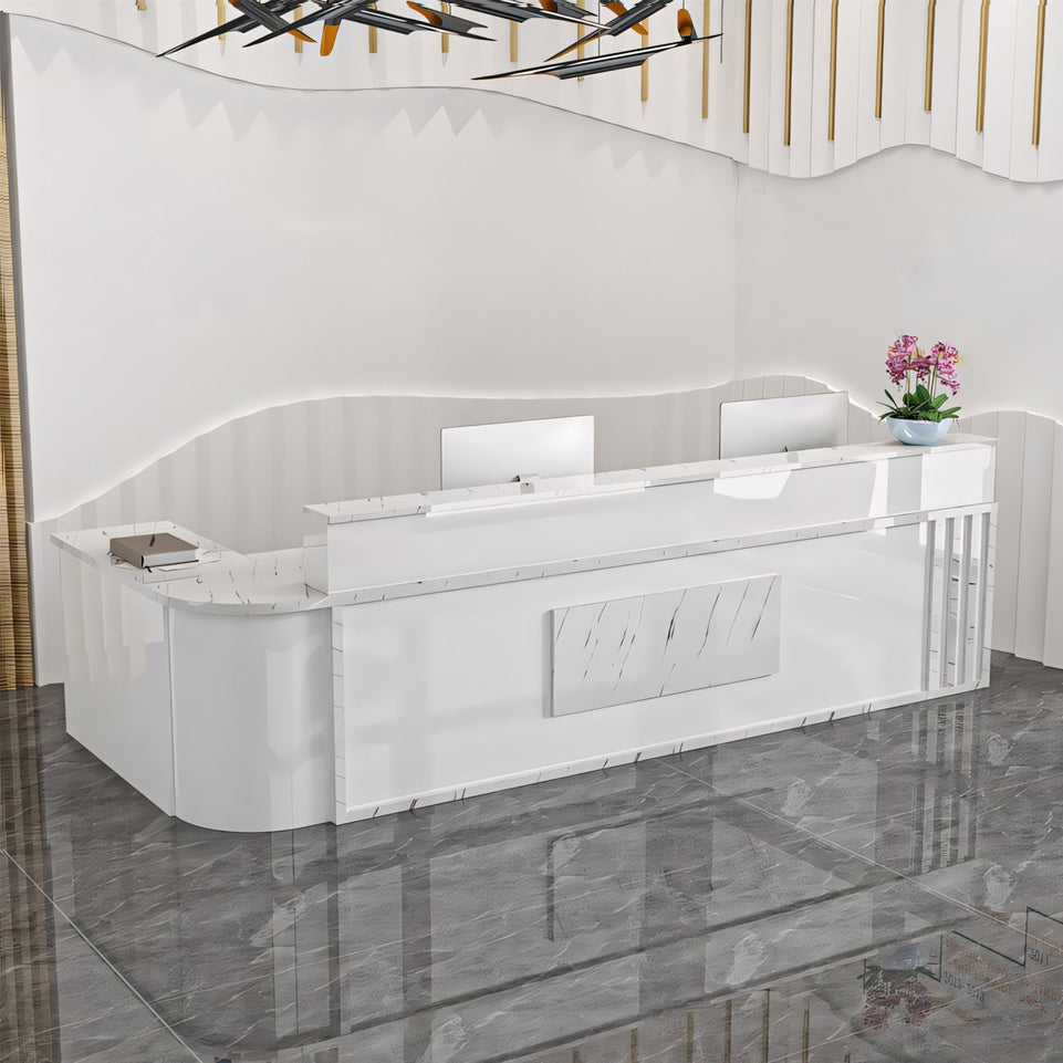 (In Stock) Marble-Effect Lacquered Corner Checkout Reception Desk JDT-1069
