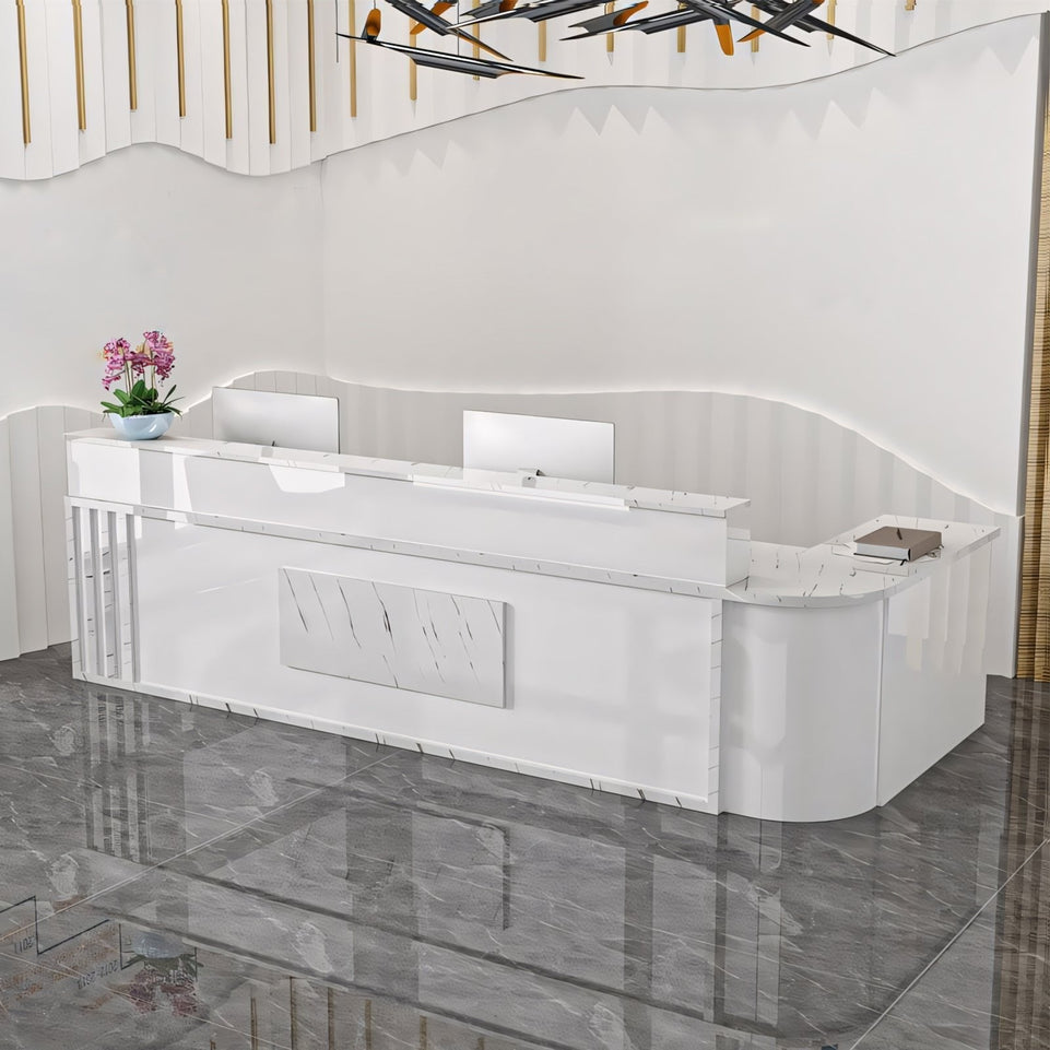 (In Stock) Marble-Effect Lacquered Corner Checkout Reception Desk JDT-1069