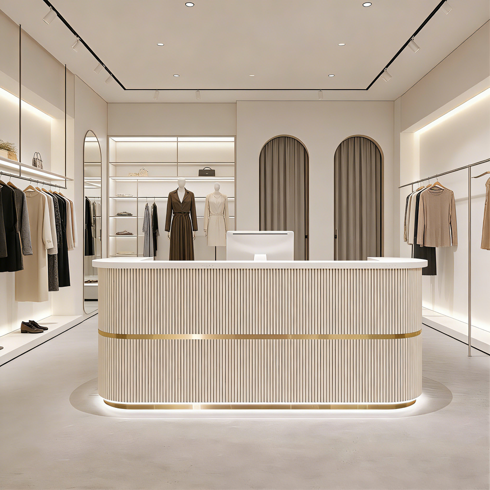 Curved Fully Assembled Reception Desk with LED Lights for Clothing Store JDT-7190