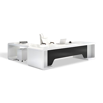 Minimalist Luxury White L-Shaped Executive Desk with Black Privacy Panel LBZ-2009