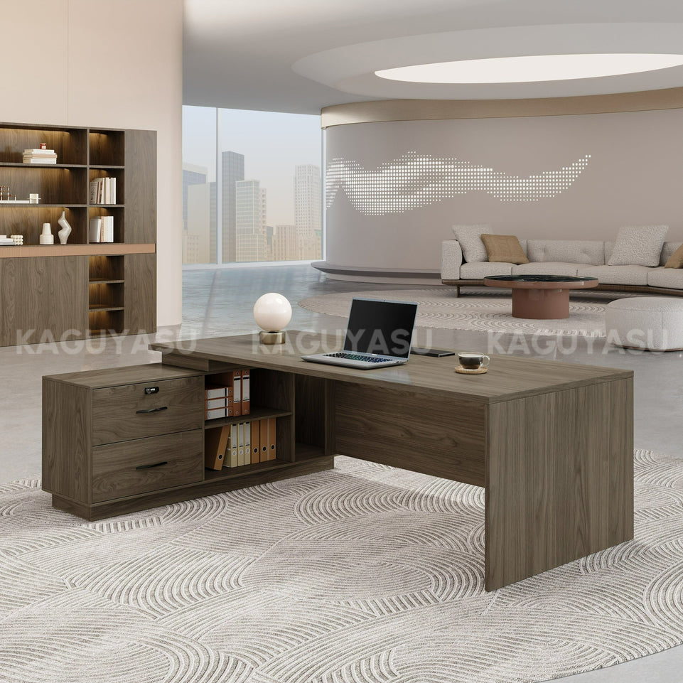 (In Stock) L Shaped Executive Desk With Storage And Privacy Panel LBZ-2141