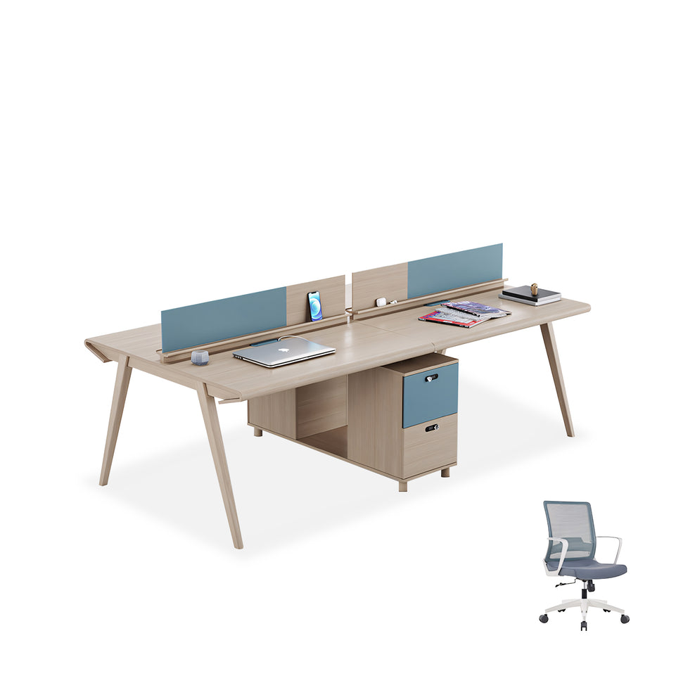 Curved Desktop Solid Wood Legs Office Desk And Chair Set YGZ-752