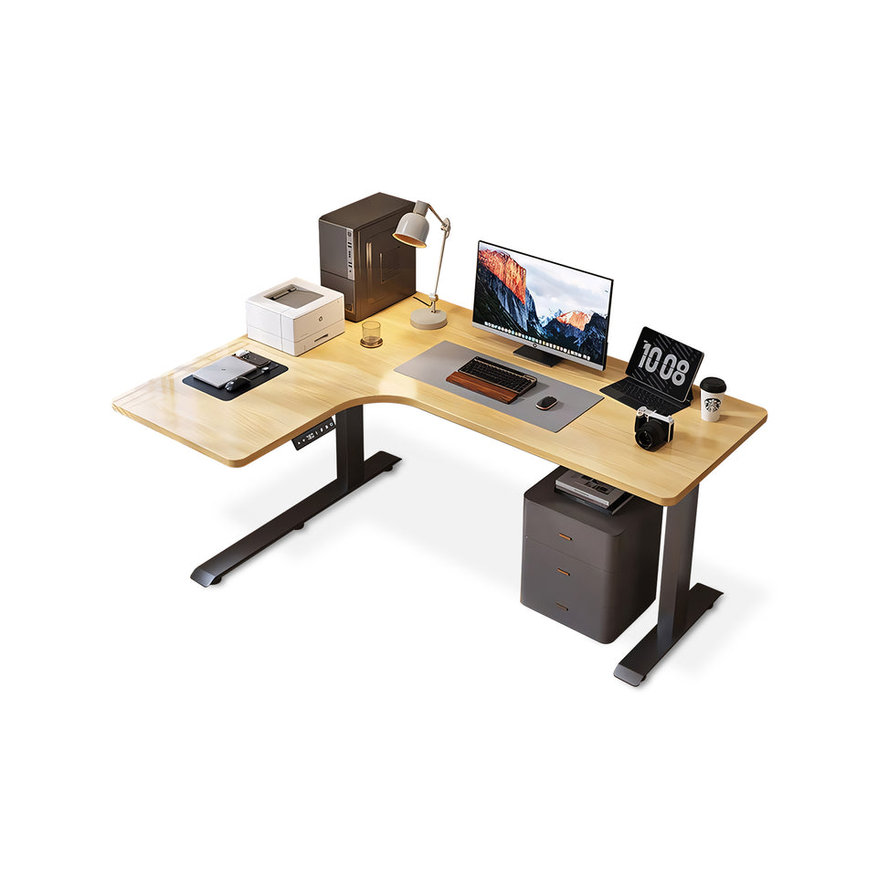 Solid Wood Corner Electric Lifting L-Type Study Or Office Desk YGZ-2006