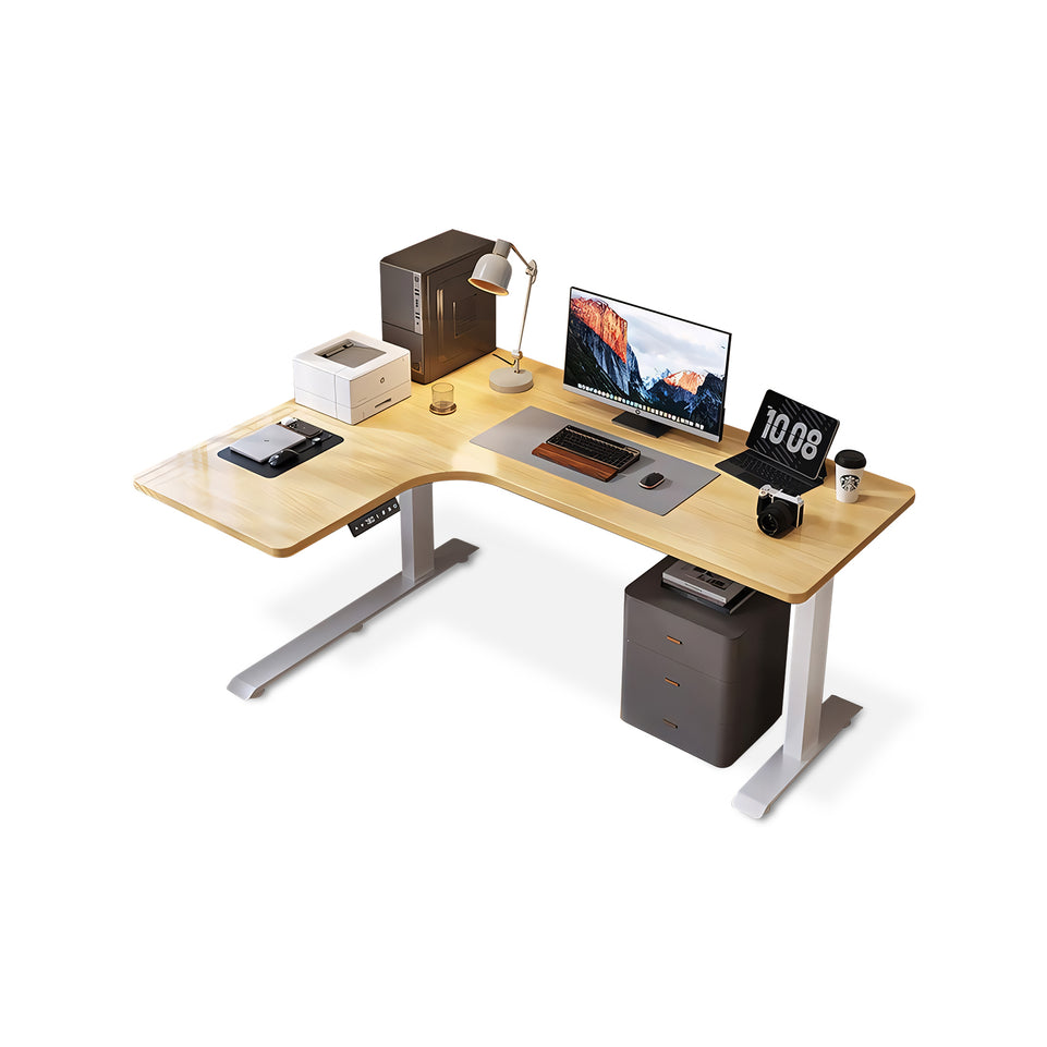 Solid Wood Corner Electric Lifting L-Type Study Or Office Desk YGZ-2006