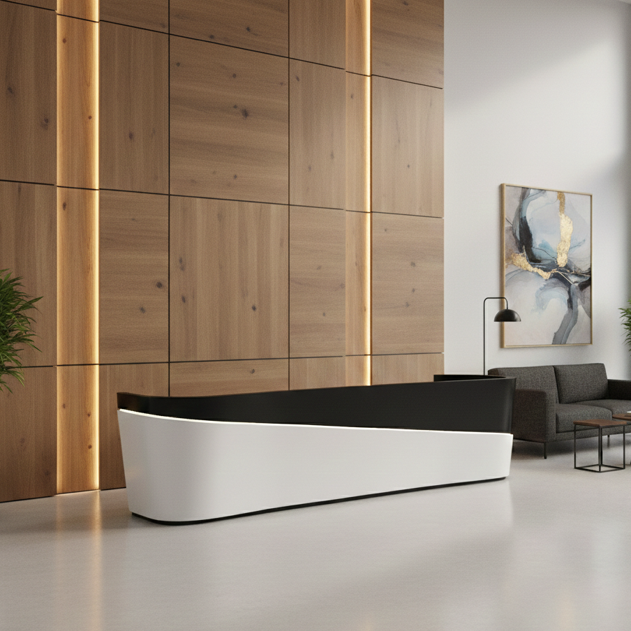 Exquisite Terrazzo Pattern Curved Reception Desk For Company and Hotel JDT-2156