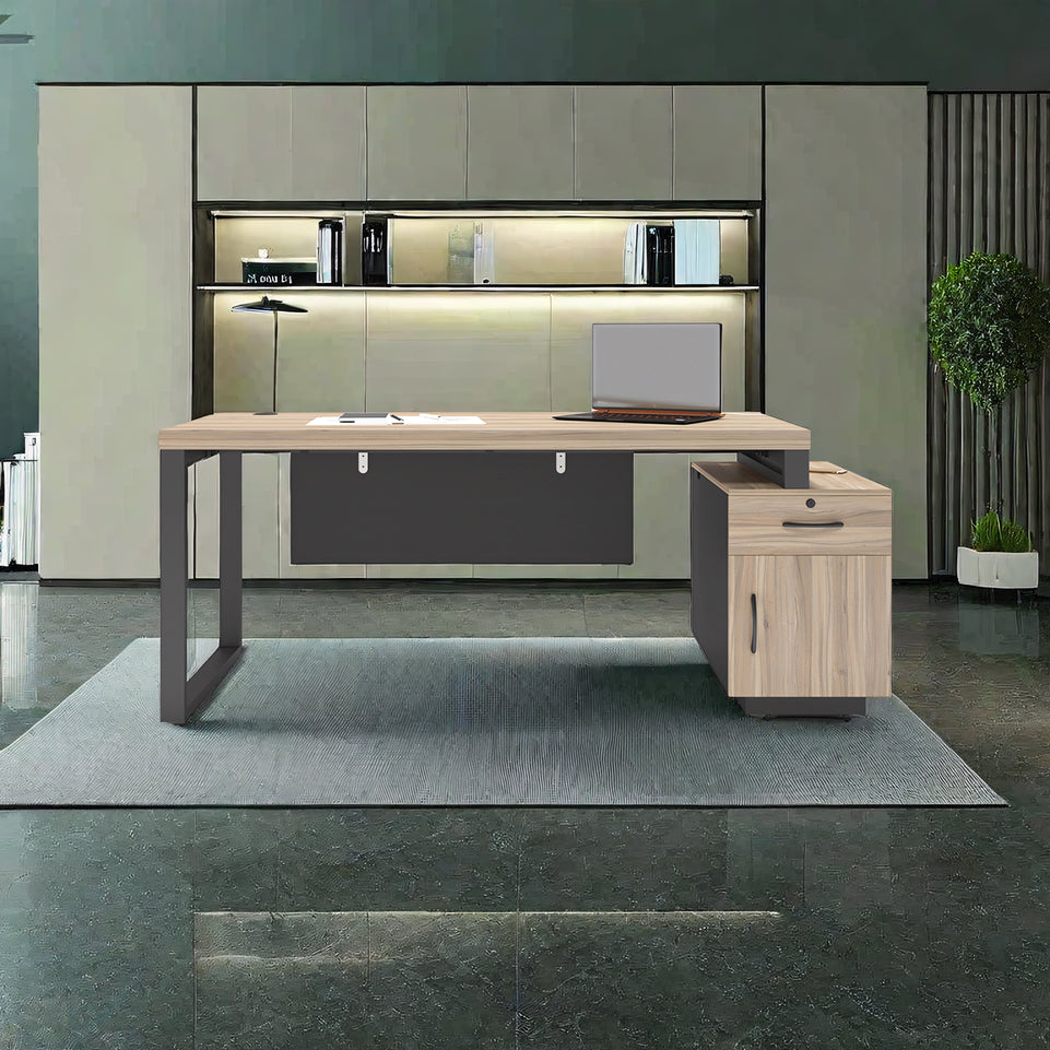 Modern Executive Desk Desk with Side Cabinet Storage and Single Pedestal LBZ-10193