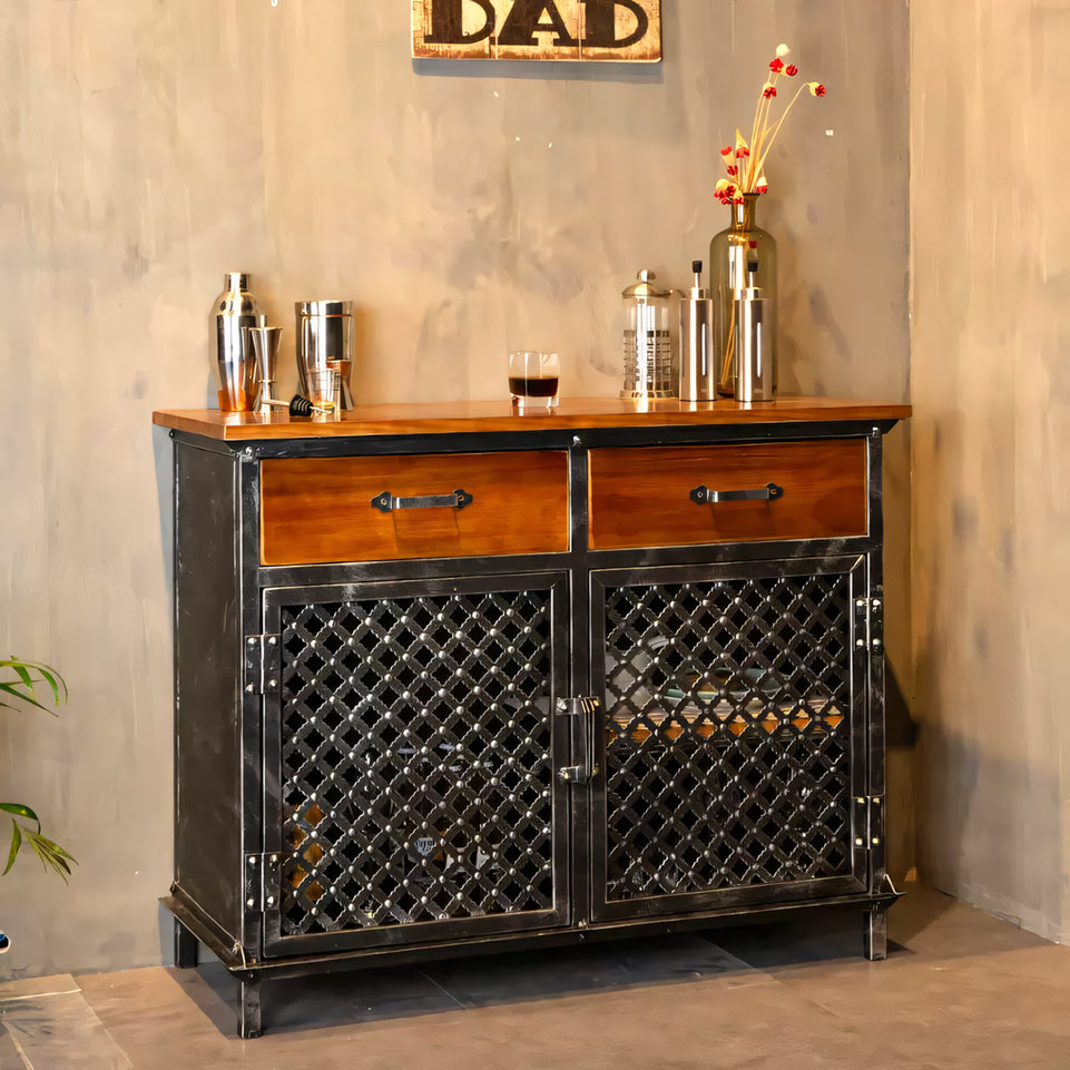 Solid Wood Iron Industrial Style Bar Restaurant Cupboard Storage CWG-2020