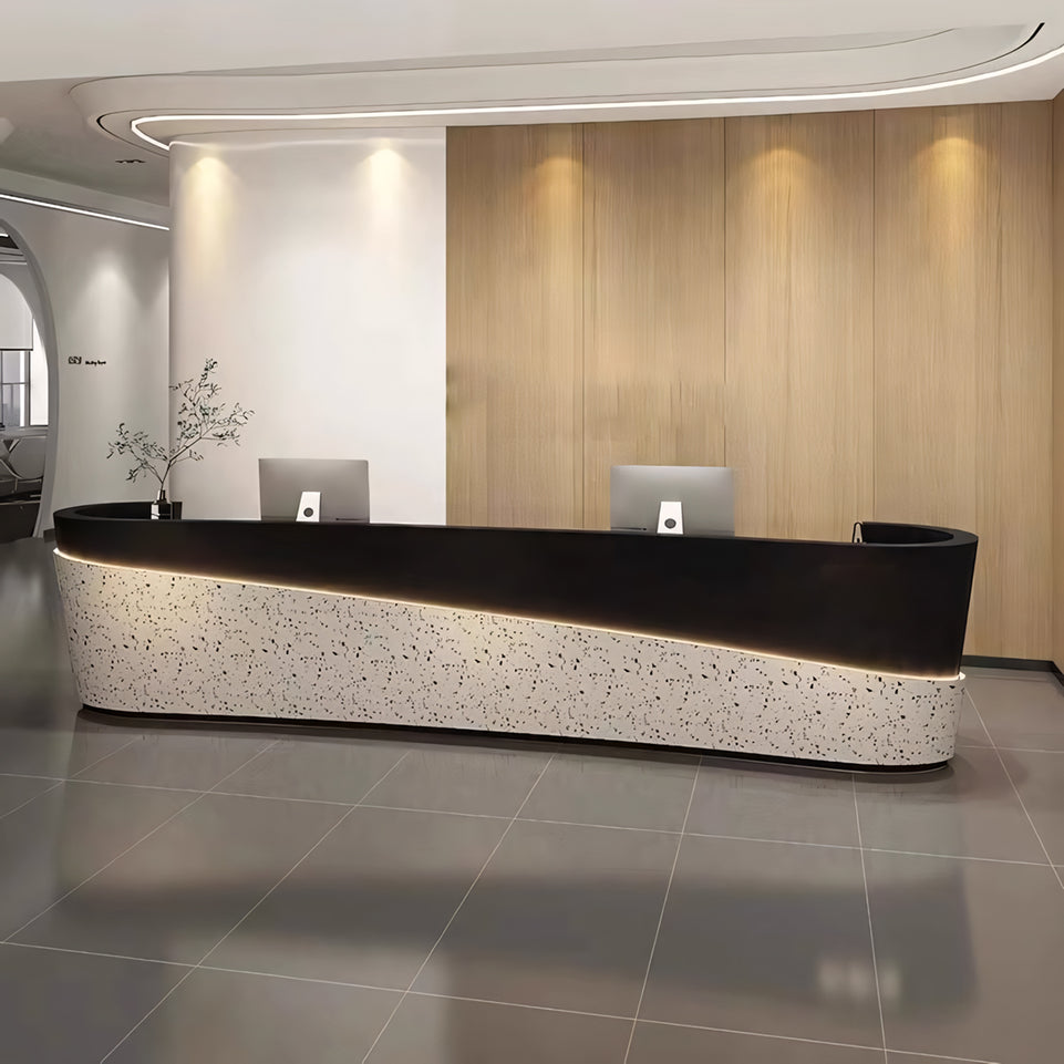 Exquisite Terrazzo Pattern Curved Reception Desk For Company and Hotel JDT-2156