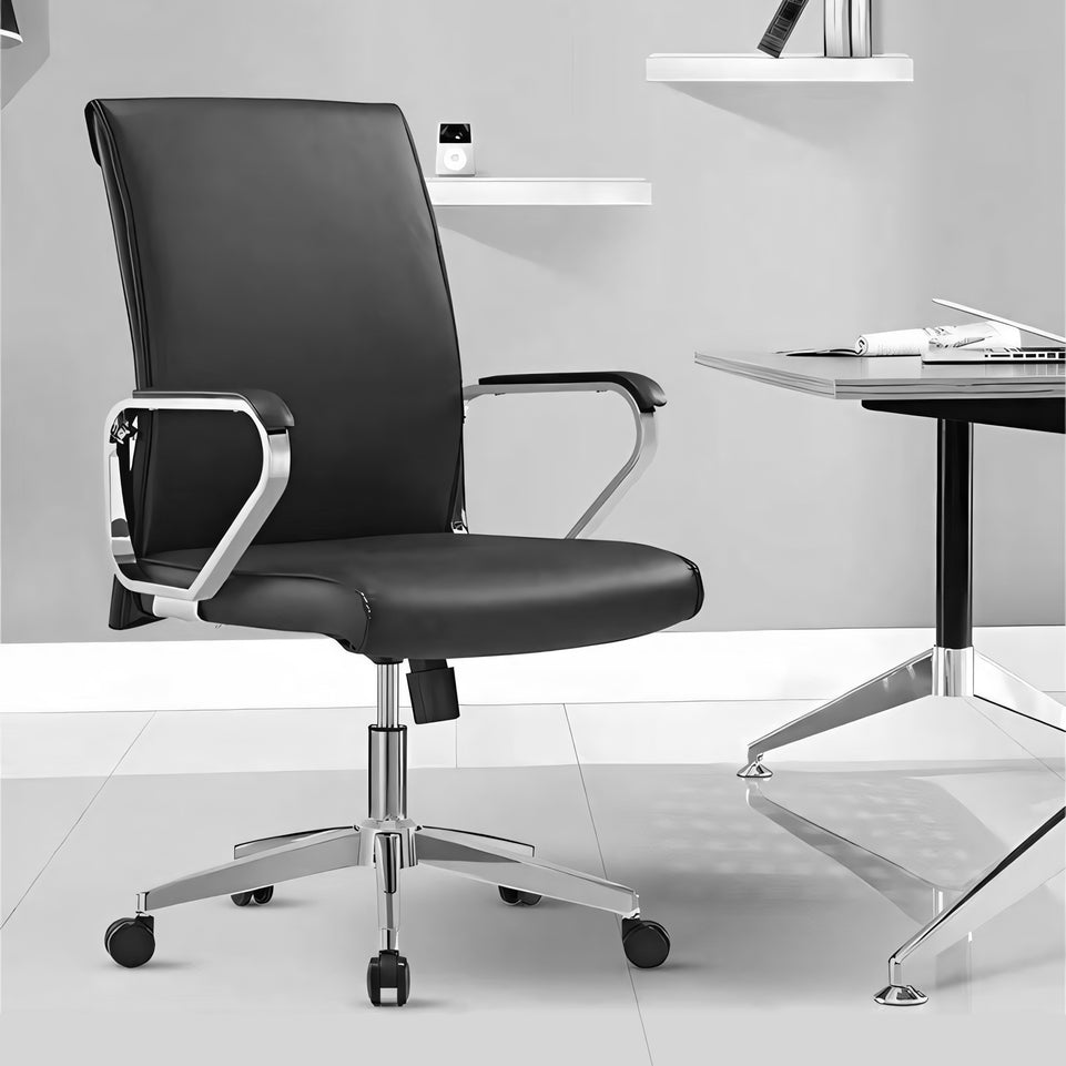 Simple Office Black Leather Height Adjustable Chair BGY-1032