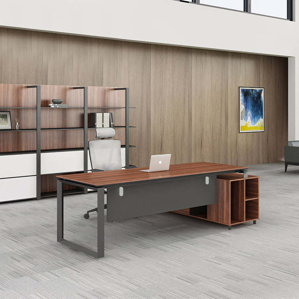 Walnut Color Executive Modern Office Desk With Side Cabinet LBZ-1082