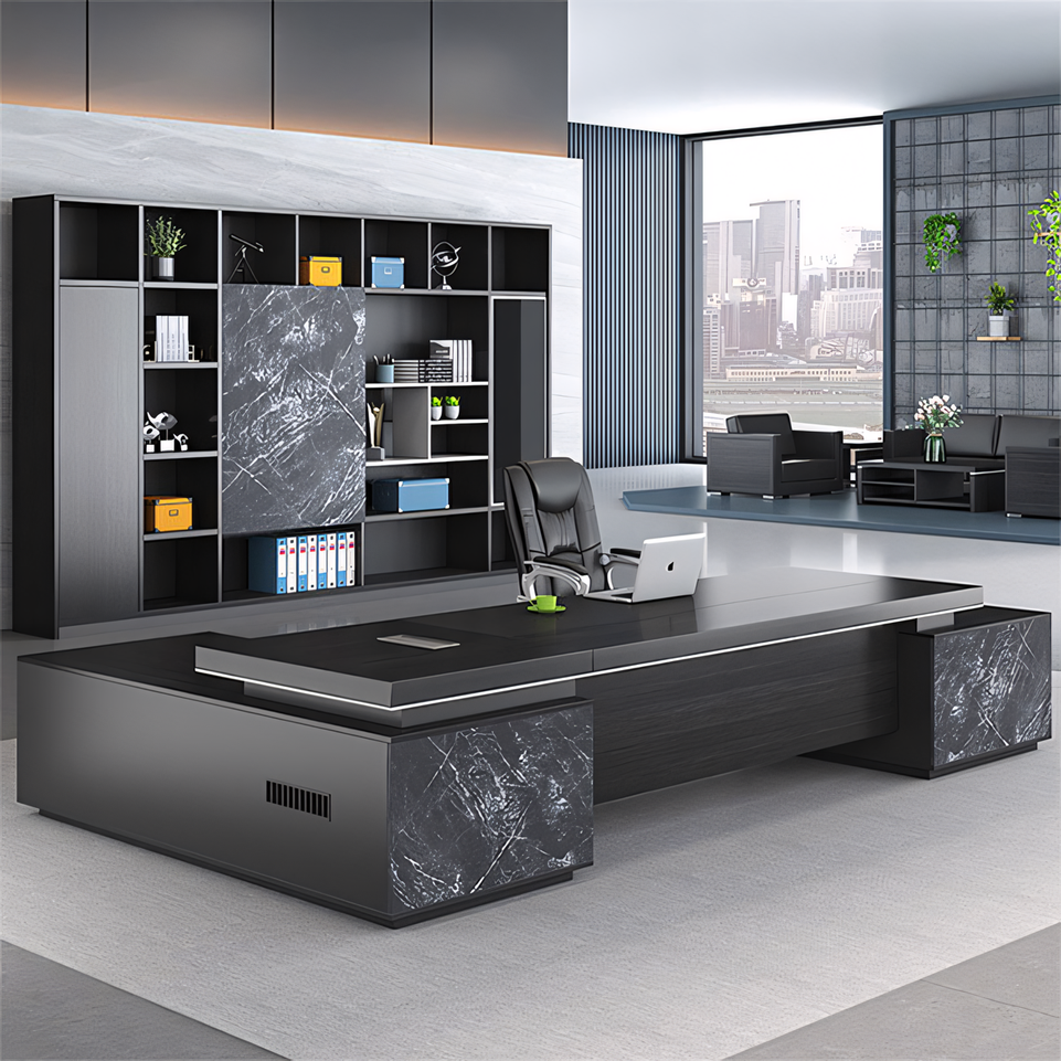 Luxury Black Executive Computer With Side Cabinet Desk LBZ-701