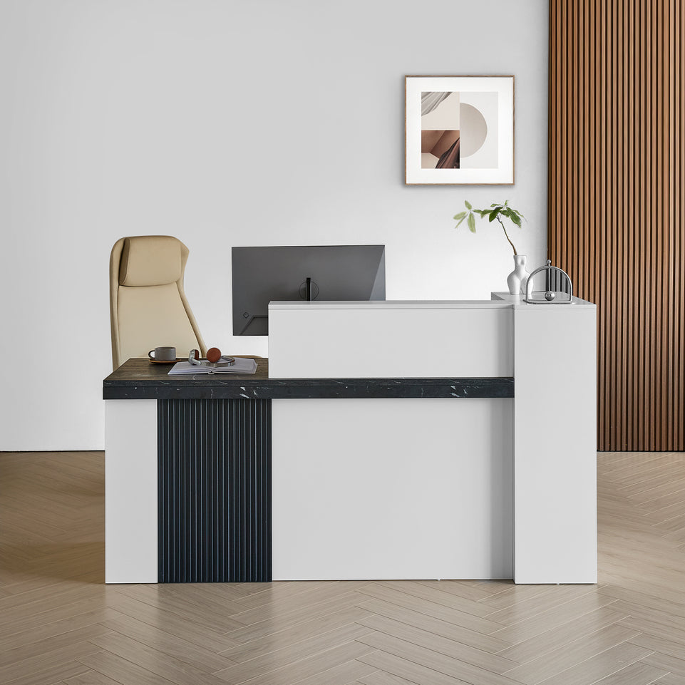 Sleek Reception Desk with LED Strip Lockable Drawers and Cable Grommets JDT-2217