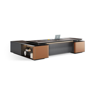 Luxurious L Shaped Executive Office Desk With LED Strip LBZ-1026