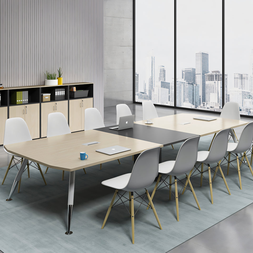 Sleek Long Conference Table Set With Outlets Steel Legs HYZ-10106