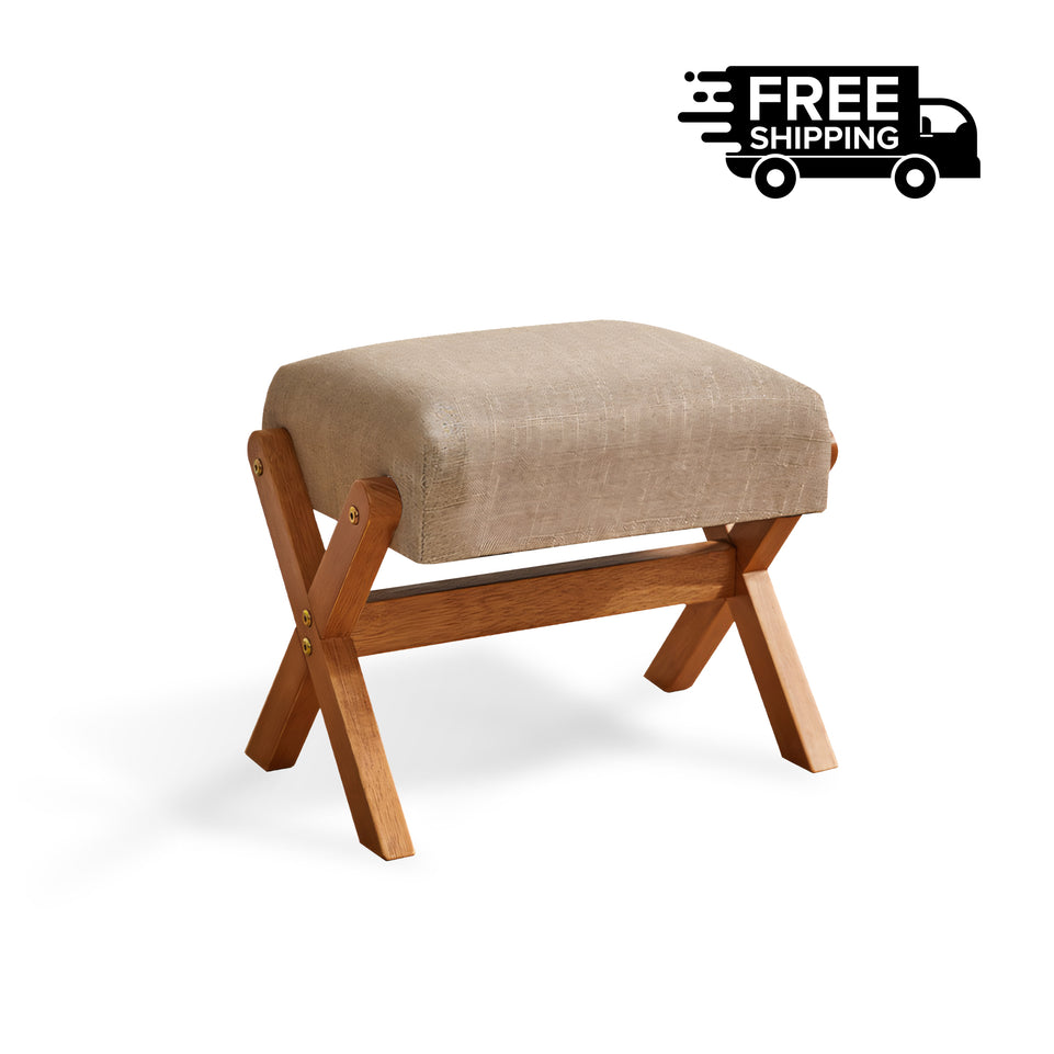 Solid Wood Cotton And Linen Upholstered Shoe Changing Stool Sofa Cushion Footstool BSF-2011