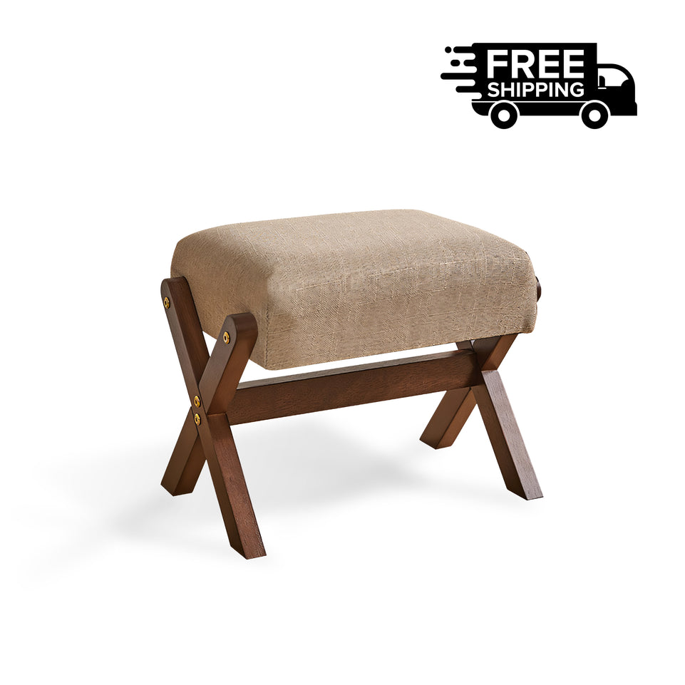 (In Stock) Solid Wood Cotton And Linen Upholstered Shoe Changing Stool Sofa Cushion Footstool BSF-2011