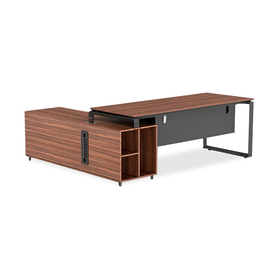 Walnut Color Executive Modern Office Desk With Side Cabinet LBZ-1082