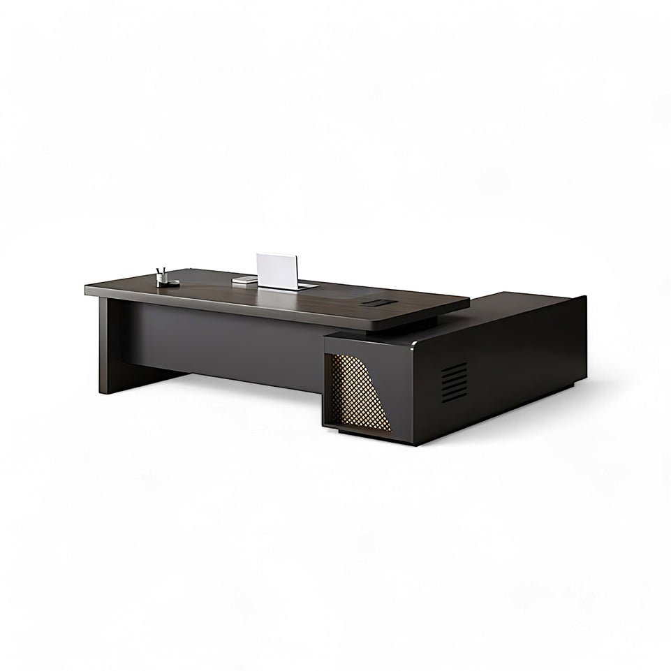 Minimalist Heavy-Duty L-Shaped Executive Desk with Practical Large Side Cabinet Design LBZ-612