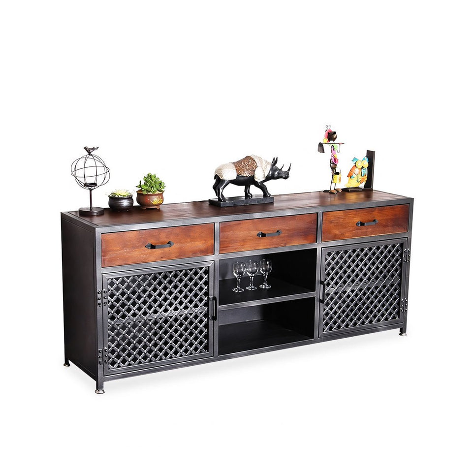 Solid Wood Iron Industrial Style Bar Restaurant Cupboard Storage CWG-2020