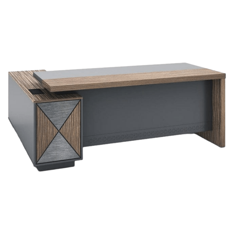 Stylish Executive Walnut Color Desk With Side Cabinet LBZ-1086