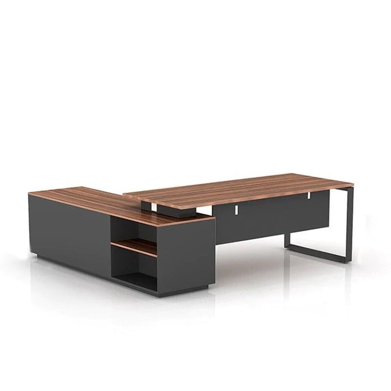 Walnut Color Executive Modern Office Desk With Side Cabinet LBZ-1082