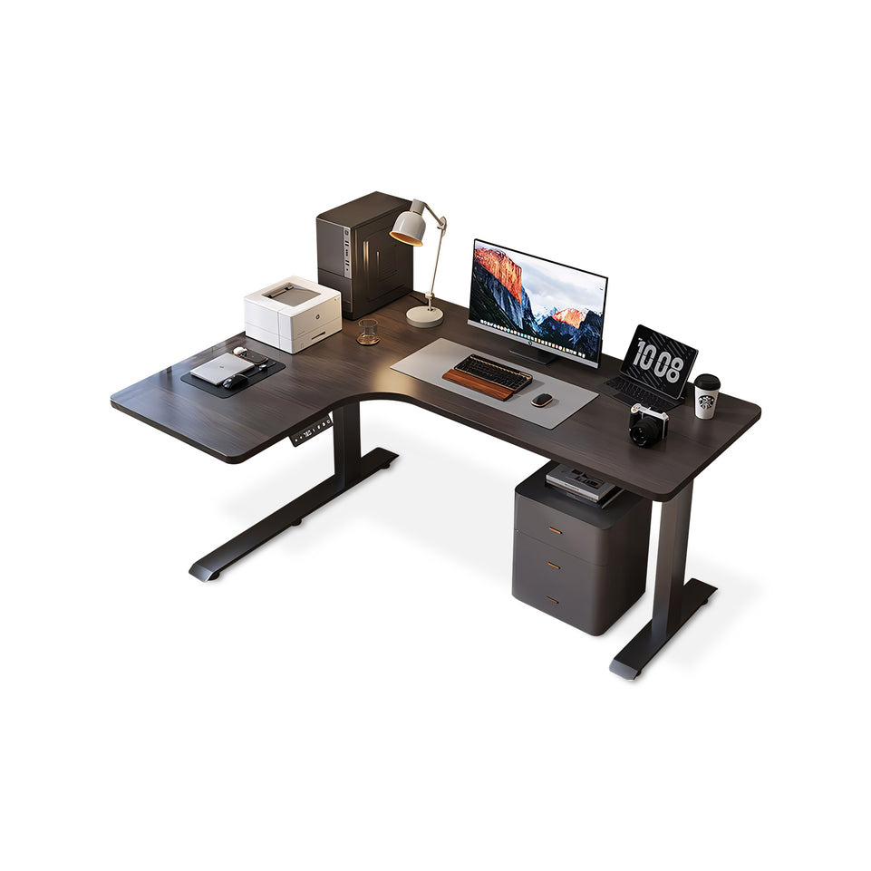 Solid Wood Corner Electric Lifting L-Type Study Or Office Desk YGZ-2006