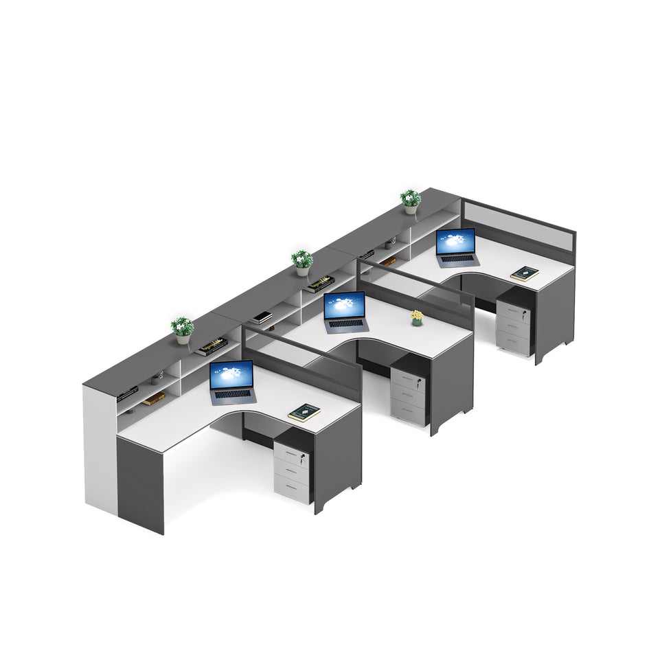 Modern Simple Office Desk And Chair Set With Screen Bookcase Partition YGZ-734