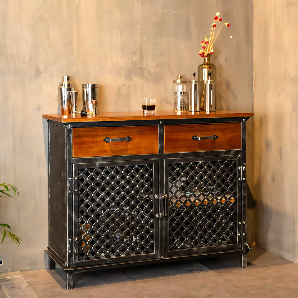 Solid Wood Iron Industrial Style Bar Restaurant Cupboard Storage CWG-2020