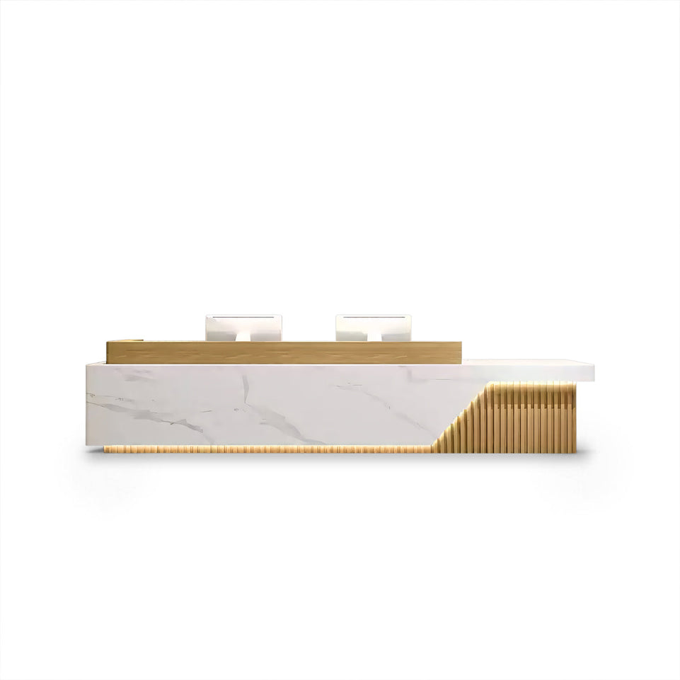 Fully - Assembled Minimalist Reception Desk with LED and Storage Cabinet JDT-2052