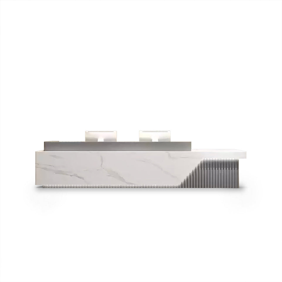 Fully - Assembled Minimalist Reception Desk with LED and Storage Cabinet JDT-2052