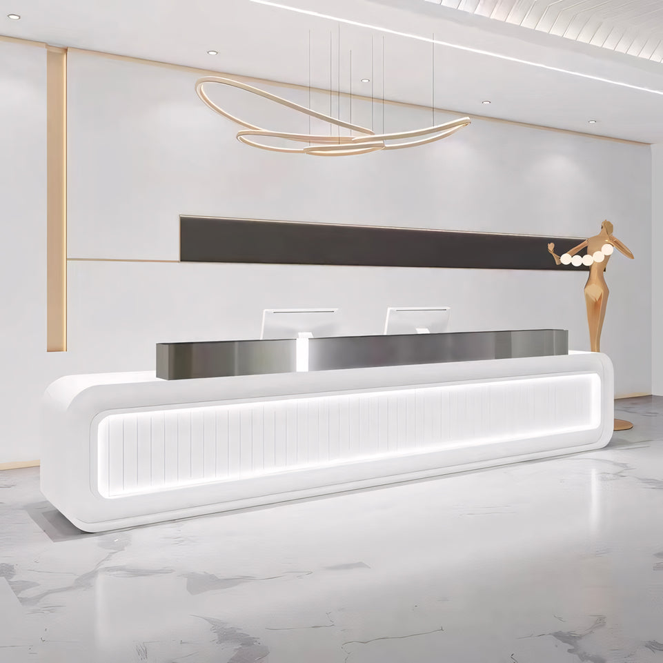 Light Luxury Fully Assembled Multi - person Rectangular Reception Desk with LED Lights JDT-2146