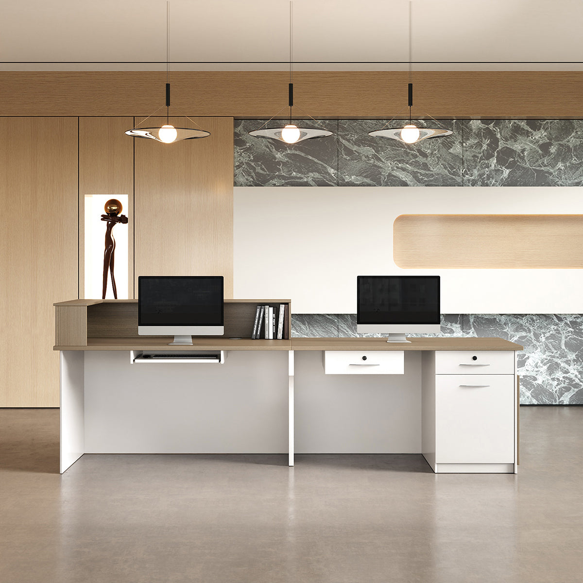 Modern Wood Grain Color Reception Desk with Drawer for Office Front Counter JDT-2192