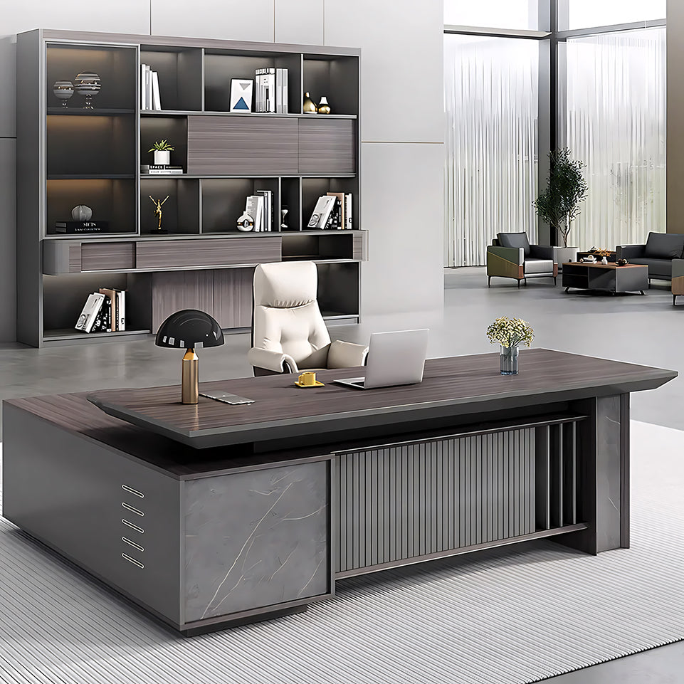 Classic Stylish High-Quality L-Shaped Executive Desk with Unique Vertical Stripe Design LBZ-608