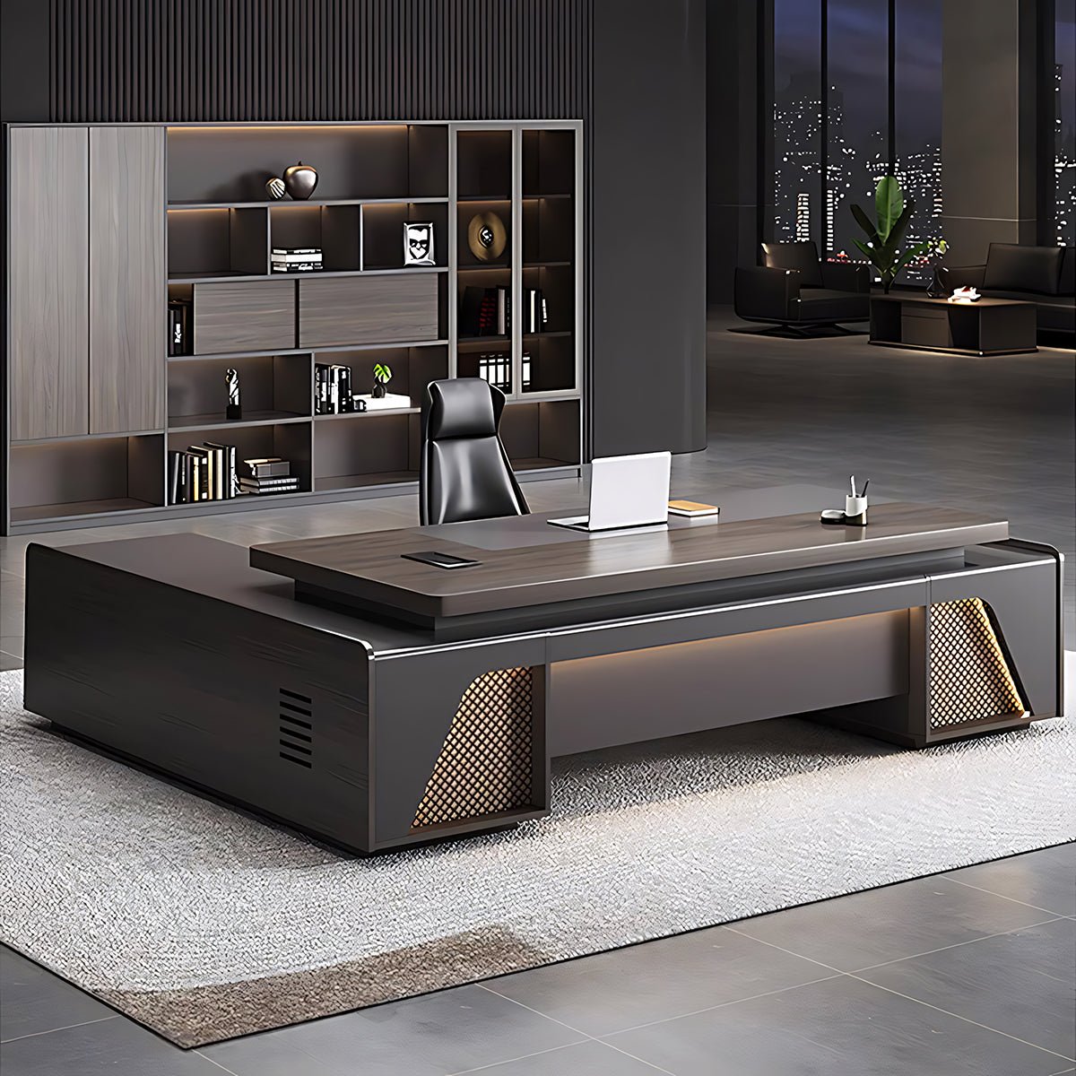 Minimalist Heavy-Duty L-Shaped Executive Desk with Practical Large Side Cabinet Design LBZ-612